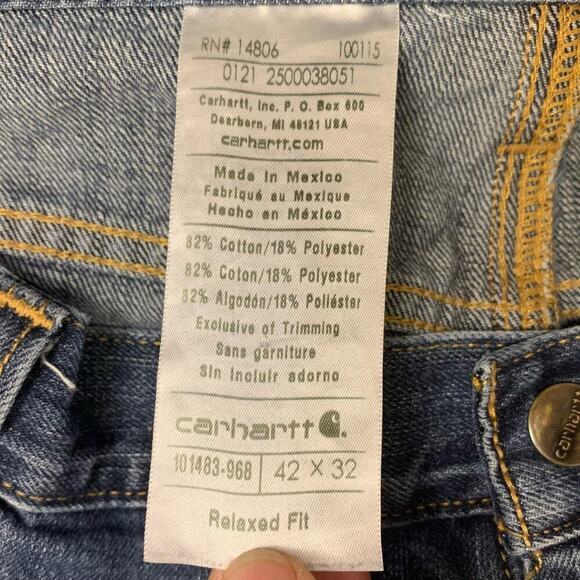 Carhartt Mens Medium Wash Straight Leg Relaxed Fit Jeans - Size 42 X 32 - Picture 6 of 8